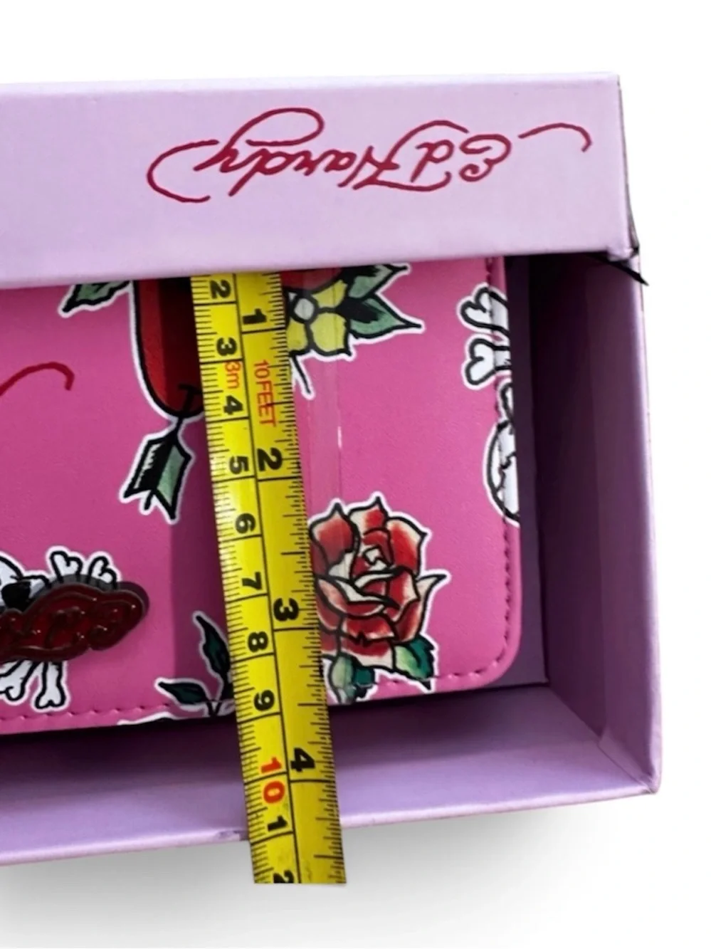 Ed Hardy Pink Tattoo Floral Zip-Around Wallet Gift Set with Key Ring